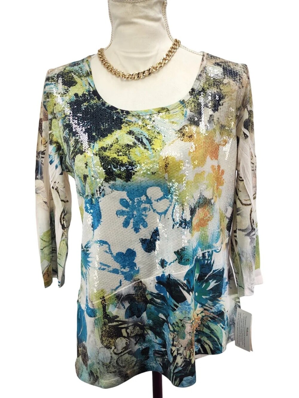 Style & Co Floral Sequin Scoop Neck Blouse PL